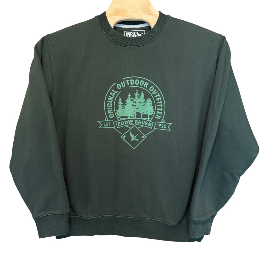 Eddie Bauer Sweatshirt Mens XL Green Original Outdoor Outfitter Graphic Pullover